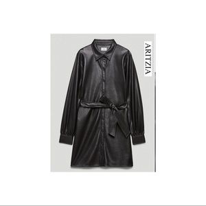 Belted vegan leather shirt dress